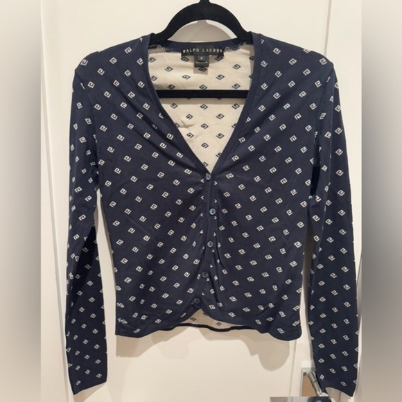 Ralph Lauren Navy Cardigan with White Pattern M - Picture 1 of 7